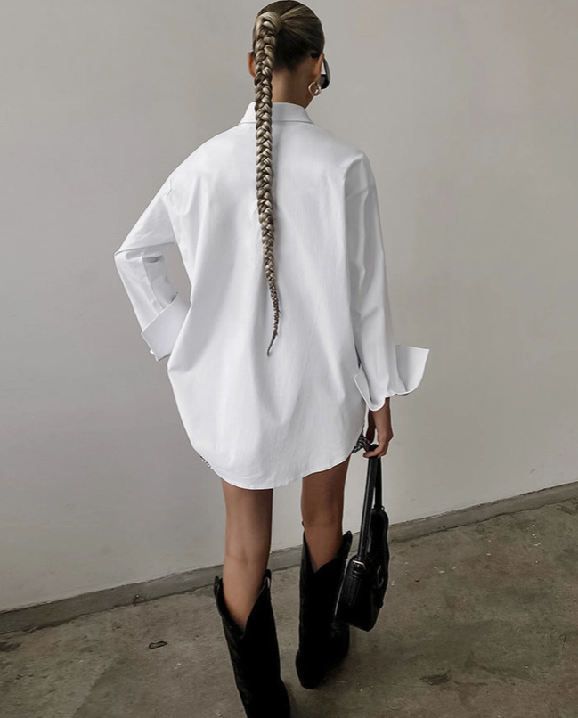 White Lapel Collar Button Down