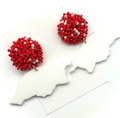 White Razorback Earrings w/ Red Beaded Pom