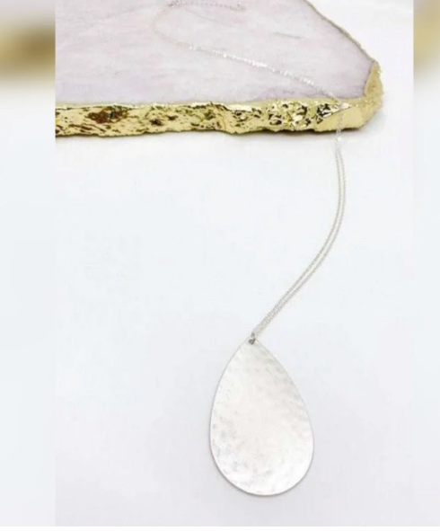 WORN SILVER HAMMERED TEARDROP