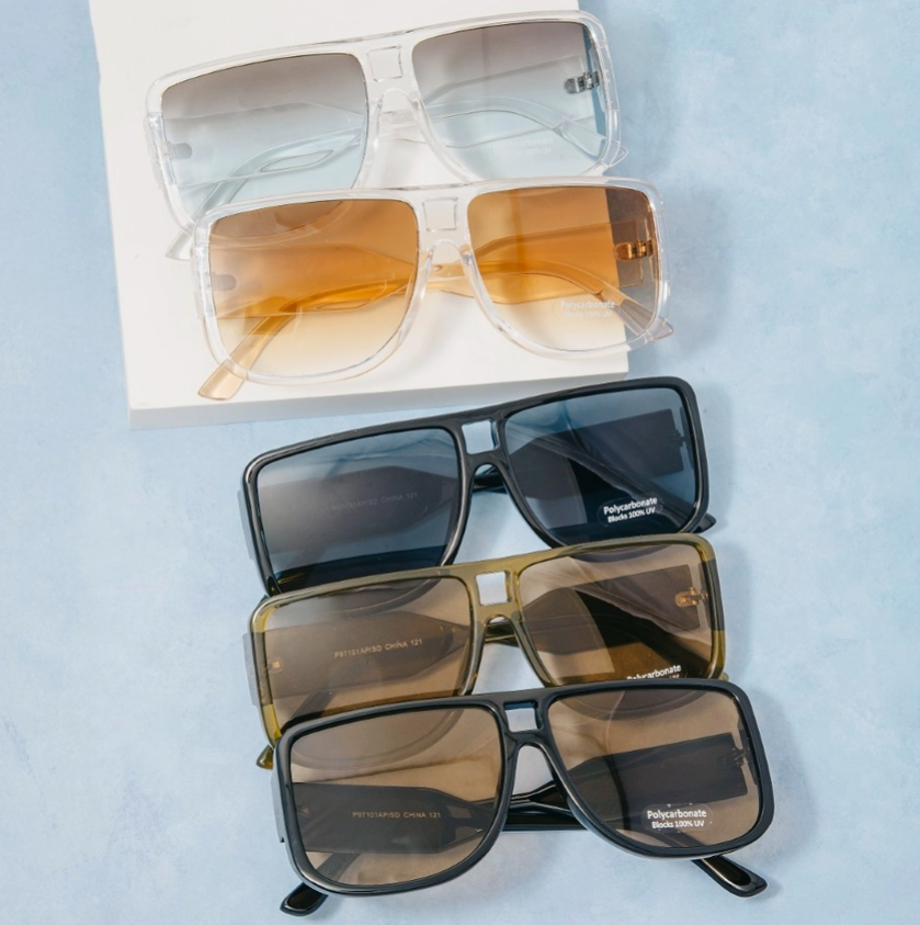 Over-Sized Flat Top Square Aviator Sunglasses