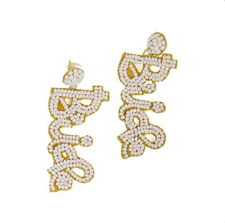 White & Gold Beaded "Bride" Drop Earrings