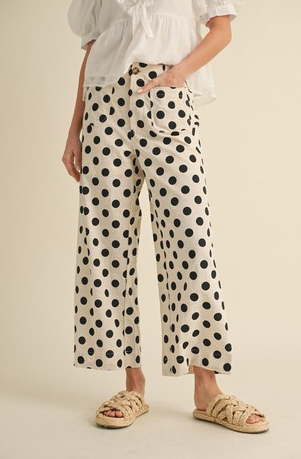 Black Polka Dot Print Wide Leg Pants