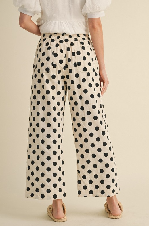 Black Polka Dot Print Wide Leg Pants